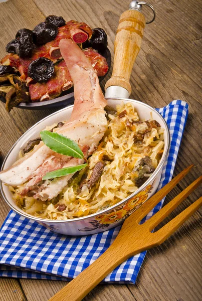 Sauerkraut in Polish kind with smoked meat — Stock Photo, Image