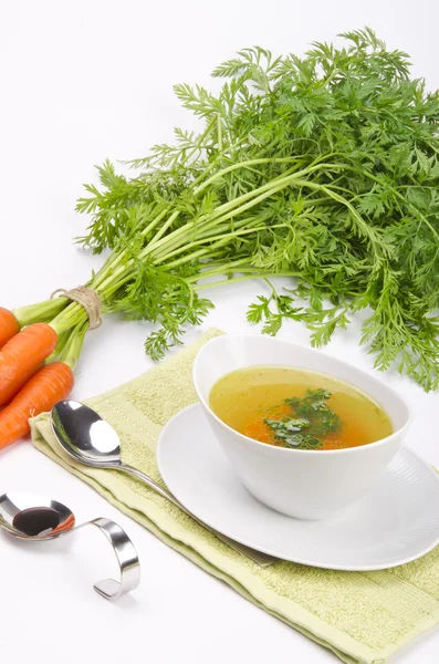Carrot soup with spring vegetable — Stock Photo, Image