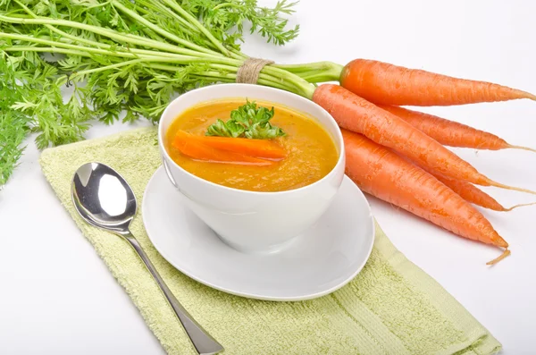 Carrot soup with fresh vegetables — Stock Photo, Image