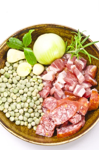 Pea soup and ingredients — Zdjęcie stockowe