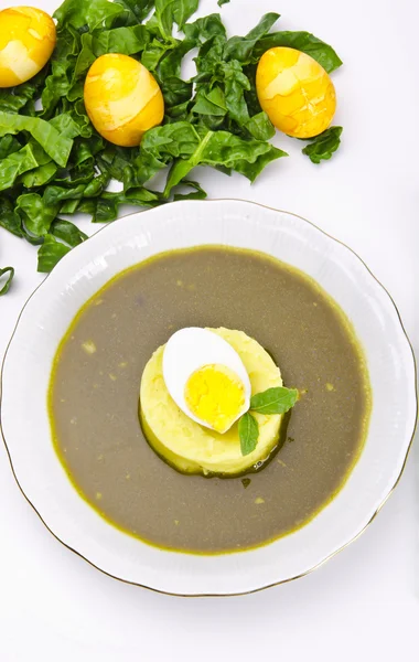 Polonische kwaśna zupa szczawiowa — Zdjęcie stockowe