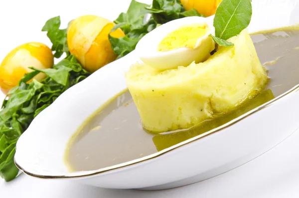 Fresh soup and egg-poached — Stock Photo, Image