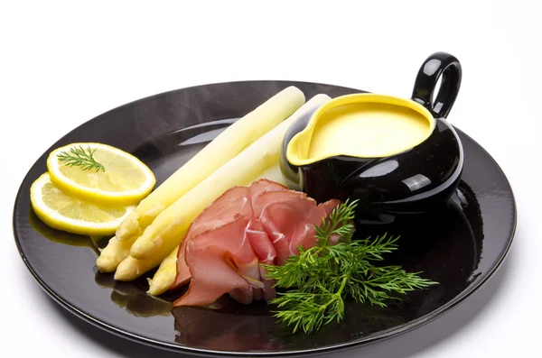 stock image Asparagus, ham and sauce hollandaise