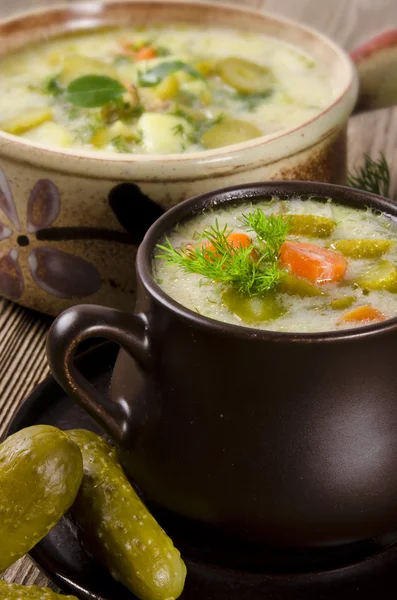 Polish pickled cucumbers soup — Stock Photo, Image