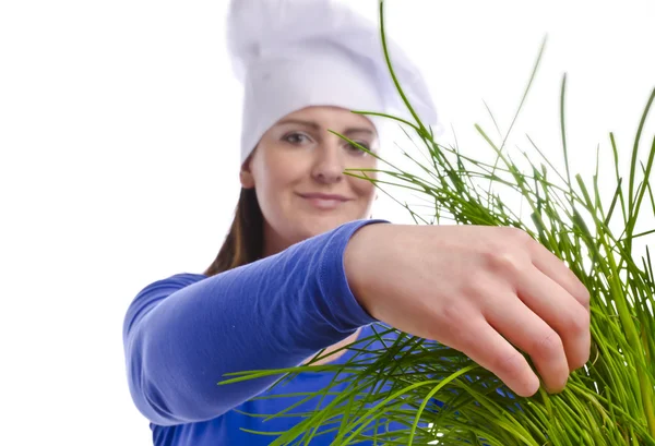 Woman with chives — Stock Photo, Image