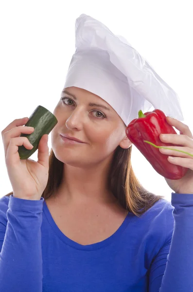 Kadın kırmızı biber ve salatalık ile Stok Resim