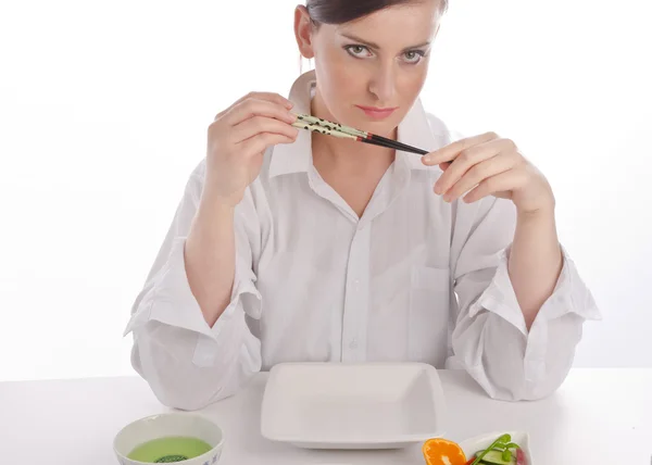 Vrouw met chopstick — Stockfoto