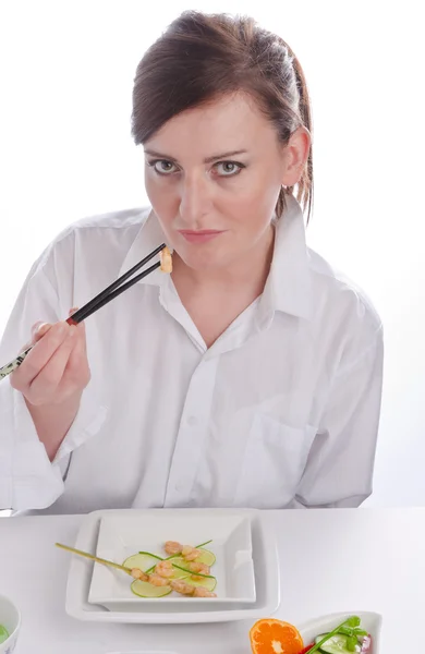 Kvinna med chopstick — Stockfoto