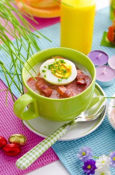 Polish Easter sour dough soup — Stock Photo, Image