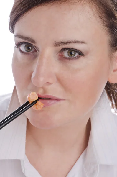 Woman with chopstick — Stock Photo, Image