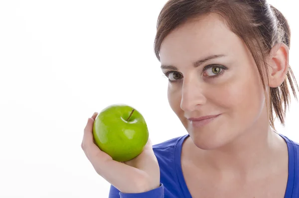 Donna con mela verde — Foto Stock