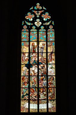 Stained glass window in old church clipart