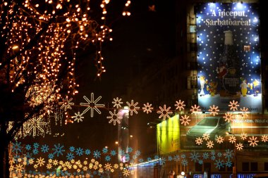 Christmas decorations and lights in Bucarest clipart