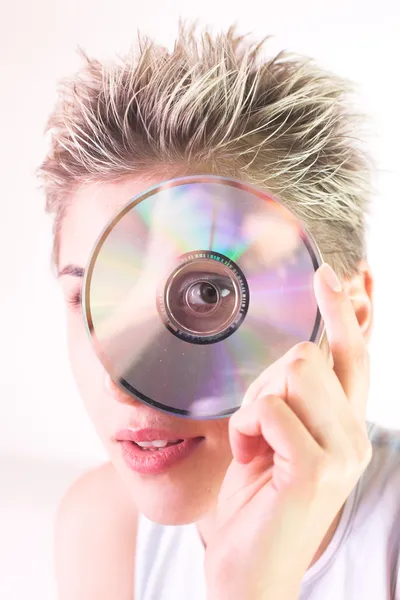 Woman and CD — Stock Photo, Image