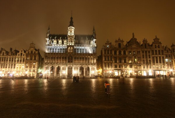 Scnenes of brussels belgium by night grand place lights