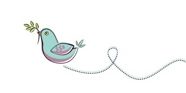 Blue bird with olive branch clipart