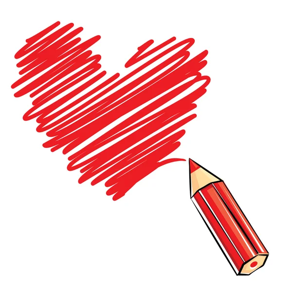 Lápiz con corazón rojo — Vector de stock