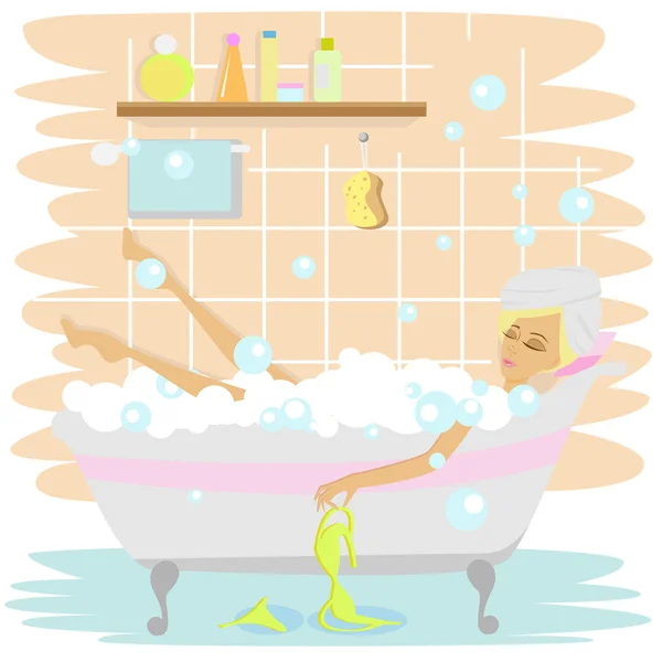 Kadın banyo yapıyor. — Stok Vektör