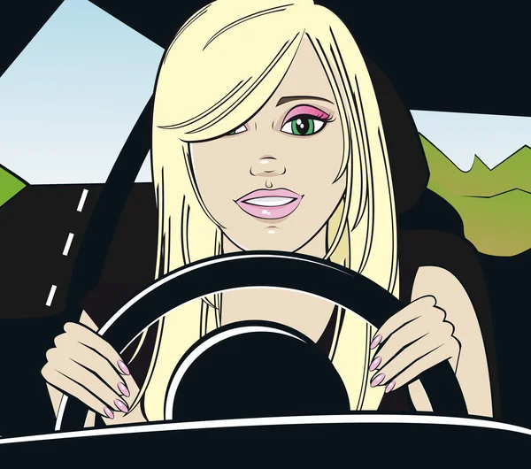 Mujer conduciendo un coche — Vector de stock