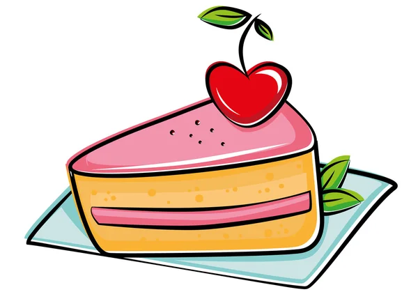 Piece of cake with cherry — Stock Vector