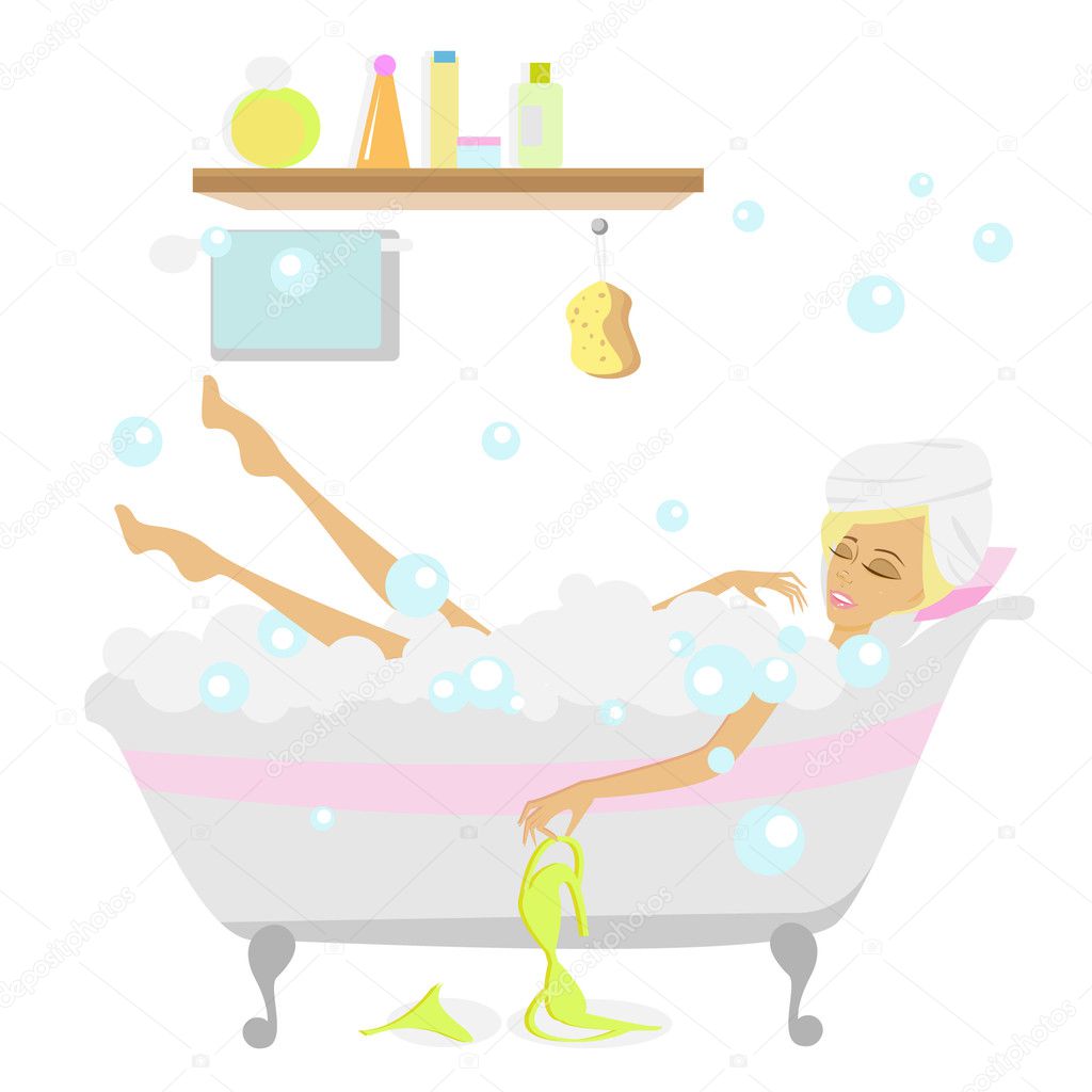 mladá žena s koupel ve vaně — Stock Vektor 