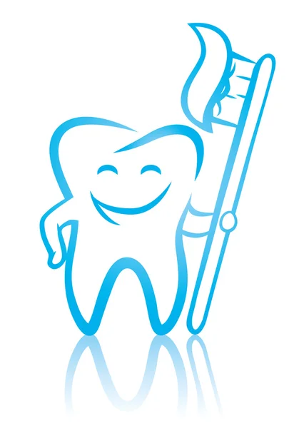 Lachende tandheelkundige tand met tandenborstel — Stockvector