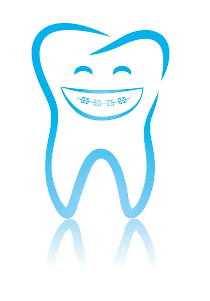 Усміхнений зубний зуб з брекетами — стоковий вектор