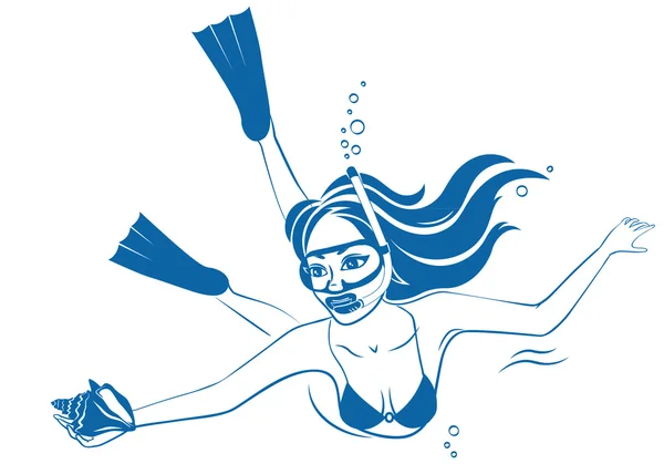 マスクとダイビングの女の子 — ストックベクタ