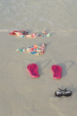 Skinny Dipping Bikini on Beach clipart