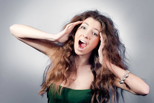 Young woman shouting stressed — Stock Photo, Image