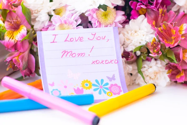 Happy mother day card among flowers — Stock Photo, Image