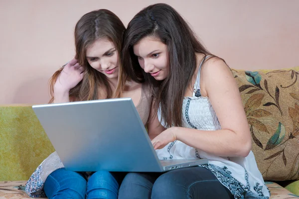 Two young women with laptop Royalty Free Stock Images