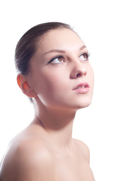 Beautiful young lady looking up — Stock Photo, Image