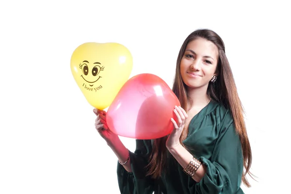 Tânără femeie fericită cu baloane — Fotografie, imagine de stoc