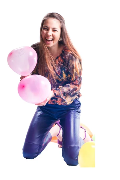 Donna felice con palloncini — Foto Stock