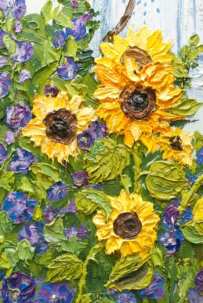 Olieverfschilderij van zonnebloemen — Stockfoto