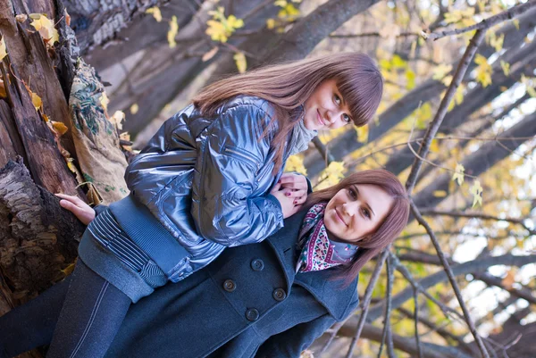 Дві красиві молоді дівчата в лісі — стокове фото