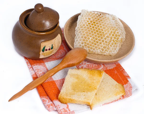 蜂蜜和烤面包 — 图库照片