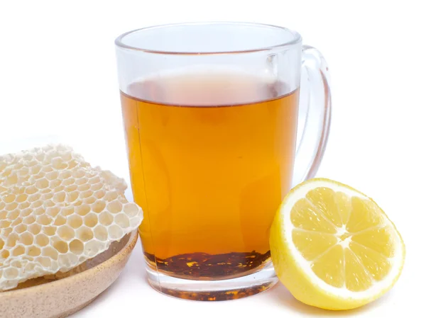 Zwarte thee, citroen en honing — Stockfoto