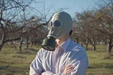 Man wearing gasmask clipart
