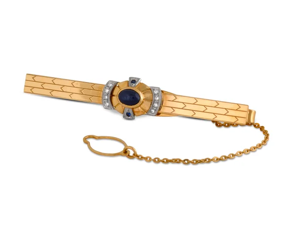 Pin dasi emas dengan berlian diisolasi pada warna putih — Stok Foto