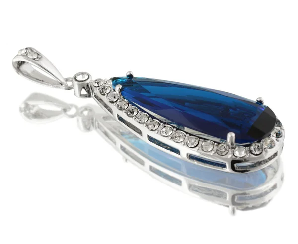 Pendant with blue gem isolated on white — Stock Photo, Image