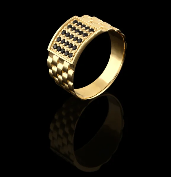 Golden male ring on black — Stock Photo, Image