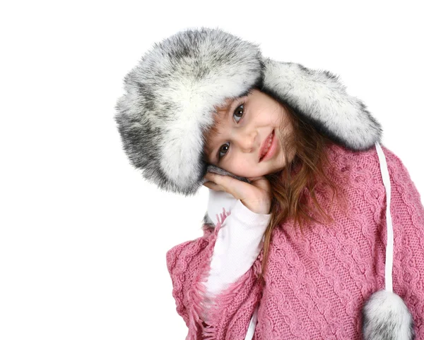 儿童女孩在温暖的帽子 — 图库照片