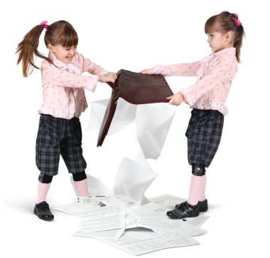 Little twin girls fighting clipart