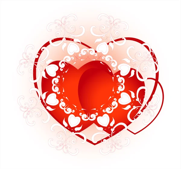 Κόκκινη καρδιά με διακοσμητικό μοτίβο και μπούκλα — Διανυσματικό Αρχείο