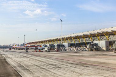 MADRID, SPAIN - APRIL 1: Iberia Airbus A340-300 airplane at Madr clipart