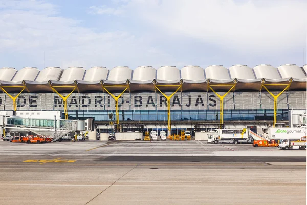 stock image MADRID, SPAIN - APRIL 1: Aircrafts park at Terminal 4 at Barajay