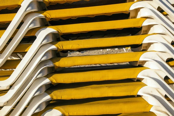 stock image Structure of stapled beach beds in the morning at the beach