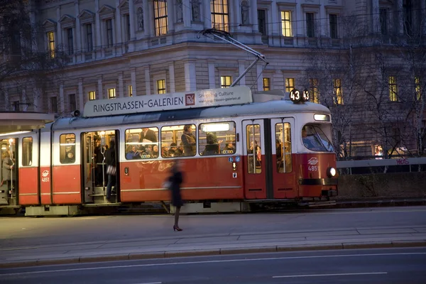 Известный трамвай в Вене ночью — стоковое фото